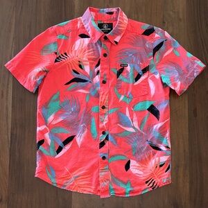 Volcom Boys Vibrant Pink Leaf Print Shirt